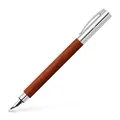 Faber-Castell DS148180 Ambition Pear Wood Fountain Pen with Chrome Metal Grip, Medium, Reddish Brown