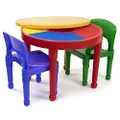 Humble Crew, Red/Green/Blue Kids 2-in-1 Plastic Building Blocks-Compatible Activity Table and 2 Chairs Set, Round, Primary Colors, Primay
