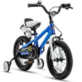 Royalbaby Freestyle Kid’s Bike, 12 inch with Training Wheels, Blue, Gift for Boys and Girls