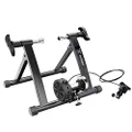 Bike Lane Exercise Bike Trainer - Indoor Bicycle Training Stand With Quiet 5-Level Magnetic Resistance and Front Wheel Riser Block By Black 15.75" x 18.5" x 21.5"