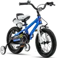 RoyalBaby Freestyle Kid’s Bike, 14 inch with Training Wheels, Blue, Gift for Boys and Girls