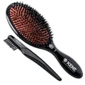 Kent CSML Classic Shine Large Oval Cushion Straightening Brush - Natural Boar Bristle Hair Brush with Nylon Quills - Shine Hair Brush and Scalp Scrubber for Thick Hair (Plus Hair Brush Cleaner)