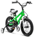 RoyalBaby Freestyle Kid’s Bike, 14 inch with Training Wheels, Green, Gift for Boys and Girls