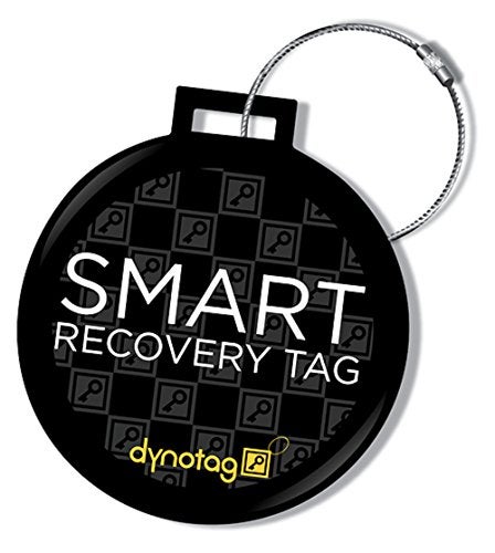 Dynotag® Web Enabled Smart Steel Luggage Tag + Loop | Secure ID with DynoIQ™ & Lifetime Recovery Service, Perfect for Suitcases, Backpacks, and Carry-Ons, Black/White, The tag itself is a disc 2.56