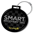 Dynotag® Web Enabled Smart DLX.Steel Luggage ID Tag+ Steel Loop w. DynoIQ™ & Lifetime Recovery Service, Black/White, The tag itself is a disc 2.56 inches in diameter.