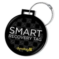 Dynotag® Web Enabled Smart DLX.Steel Luggage ID Tag+ Steel Loop w. DynoIQ™ & Lifetime Recovery Service, Black/White, The tag itself is a disc 2.56 inches in diameter.