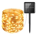 AMIR Upgraded Solar String Lights Outdoor, 8 Modes Mini 39Feet 120 LED Copper Wire Lights, Solar Powered Fairy Lights, Waterproof Decoration Lights for Garden Yard Party Wedding Christmas (Warm White)