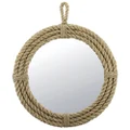 Stonebriar SB-5389A Small Round Wrapped Rope Mirror with Hanging Loop, Vintage Nautical Design, Brown, Tan