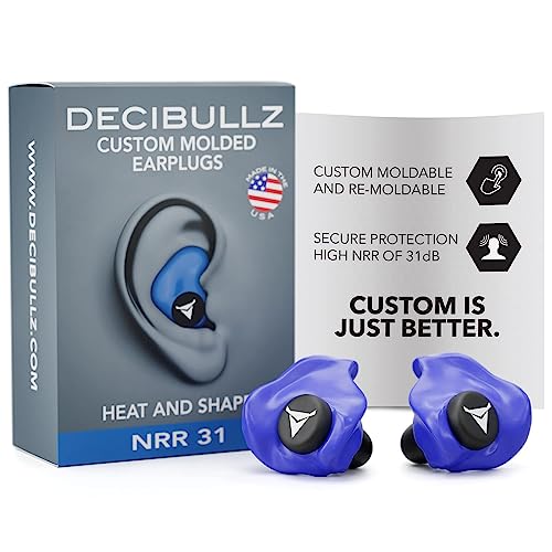 Decibullz - NRR 31 Custom Molded Earplugs, Perfect Fit Ear Protection for Safety, Travel, Work and Shooting (Blue)