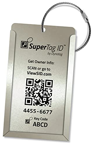Dynotag Web Enabled Smart Aluminum Convertible Luggage ID Tag + Braided Steel Loop, with DynoIQ & Lifetime Recovery Service (Cool Silver)