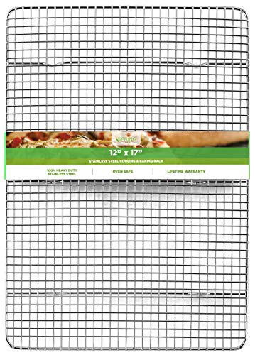 Spring Chef 11.8" x 17" Stainless Steel Cookie Cooling Rack - Oven Safe - Baking Rack for Bacon, BBQ, Jerky, Bread, Pizza, Cake - Fits Half Sheet Roasting Pan - Dishwasher Safe