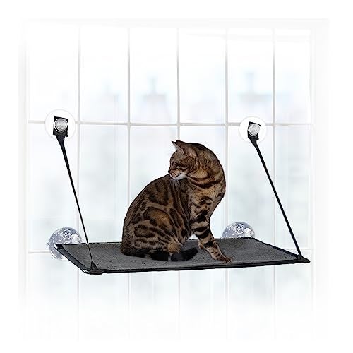 K&H Pet Products EZ Mount Cat Window Perch for Large Cats, Sturdy Kitty Sill Window Hammock Bed, Steel Frame, Sturdy Suction Cups, Washable Shelf Cover, Foldable - Fits 27"W X 23"H Glass Spaces