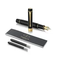 PARKER 1931381 Duofold Centennial Fountain Pen, Classic Black with Gold Trim, Fine Solid Gold Nib, Black Ink and Convertor