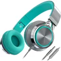 AILIHEN C8 Wired Headphones with Microphone and Volume Control Folding Lightweight Corded Headset for Cellphones Tablets Chromebook Phones Smartphones Laptop Computer PC Mp3/4 (Grey/Mint)