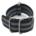 ArtStyle Watch Band with Colorful Nylon Material Strap and Heavy Duty Brushed Buckle, Black/Grey/Blue, 22mm, Simple