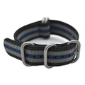 ArtStyle Watch Band with Colorful Nylon Material Strap and Heavy Duty Brushed Buckle, Black/Grey/Blue, 22mm, Simple