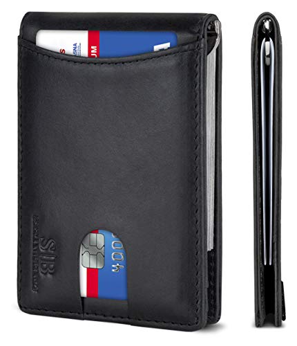 Travel Wallet RFID Blocking Bifold Slim Genuine Leather Thin Minimalist Front Pocket Wallets for Men with Money Clip - Made From Full Grain Leather (Charcoal Black 1.0)