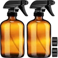 Empty Amber Glass Spray Bottles with Labels - 16oz Bottle for Essential Oils, Gardening, Cleaning Solutions, Pets, Plants, and Hair Misting - Durable Trigger Sprayer with Mist and Stream Option
