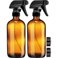 Empty Amber Glass Spray Bottles with Labels - 16oz Bottle for Essential Oils, Gardening, Cleaning Solutions, Pets, Plants, and Hair Misting - Durable Trigger Sprayer with Mist and Stream Option
