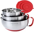 Rorence Mixing Bowls with Lids Set: Stainless Steel Mixing Bowls with Handles, Non-Slip Bottom & Pour Spout - Red, 3 quarts