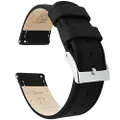 Barton Quick Release - Top Grain Leather Watch Band Strap - Choice of Width - 16mm, 18mm, 19mm, 20mm, 21mm 22mm, 23mm or 24mm, Black Leather / Black Stitching, 22mm, Traditional