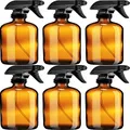 Sally's Organics Empty Amber Glass Spray Bottle - Large 16 oz Refillable Container for Essential Oils, Cleaning Products, or Aromatherapy - Black Trigger Sprayer w/Mist and Stream Settings - 6 Pack