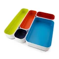 Three by Three Seattle 5 Piece Metal Organizer Tray Set for Storing Makeup, Stationery, Utensils, and More in Office Desk, Kitchen and Bathroom Drawers (2 Inch, Assorted Colors)