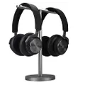 JOKItech Double Headphones Stand, Aluminum Alloy Desk 3 Headsets Holder Supporting Desktop Earphone Hanger Mount Storage Rack with Heavy Base for Home and Office Display Spacegrey