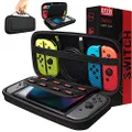 Orzly Carry Case Compatible with Nintendo Switch and New Switch OLED Console - Black Protective Hard Portable Travel Carry Case Shell Pouch with Pockets for Accessories and Games
