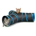 Pawaboo Cat Tunnel, Premium 3 Way Tunnels Extensible Collapsible Cat Play Tunnel Toy Maze Cat House with Pompon and Bells for Cat Puppy Kitten Rabbit, Black & Light Blue