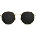 WearMe Pro - Reflective Lens Round Trendy Sunglasses, Gold Frame / Black Lens, One Size