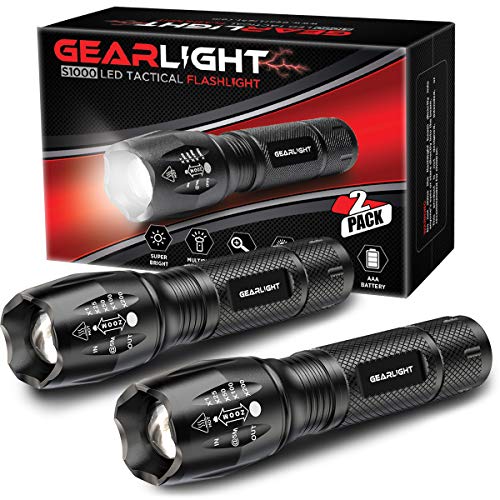 GearLight LED Tactical Flashlight S1000 [2 PACK] - High Lumen, Zoomable, 5 Modes, Water Resistant, Handheld Light - Best Camping, Outdoor, Emergency, Everyday Flashlights
