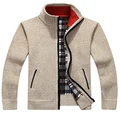 Yeokou Men's Slim Fit Zip Up Casual Knitted Cardigan Sweaters with Pockets (Medium, Khaki)