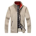 Yeokou Men's Slim Fit Zip Up Casual Knitted Cardigan Sweaters with Pockets (Medium, Khaki)