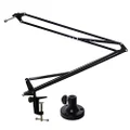 LyxPro DKR-1 Microphone Arm Stand Mount Adjustable Mic Boom Stand Swivel Mount Suspension Scissor & Clip - Desk Attachment and Clamp, Supports Blue Yeti Snowball,Black