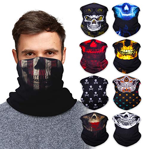 Skull Neck Gaiter Face Mask Bandana (9 Pack) - Neck Gators Face Coverings for Men & Women I Neck Gator Masks | Skeleton Face Mask for Halloween