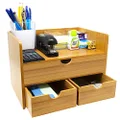 Sorbus 3-Tier Bamboo Shelf Organizer for Desk with Drawers - Mini Desk Storage for Office Supplies, Toiletries, Crafts, etc - Great for Desk, Vanity