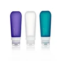 humangear GoToob+ 3-Pack (Large) | Refillable Silicone Travel Bottle | Locking Lid | Food-Safe Material, Clear/Purple/Teal, Large (3.4 fl.oz.; 100ml)