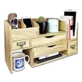 Ikee Design Large Extendable Wooden Desktop Organizer for Office Supplies, Storage Shelf Rack Book Shelf, Stationary Compartment Holder, 17 1/4" W x 7 1/2" D x 12" H
