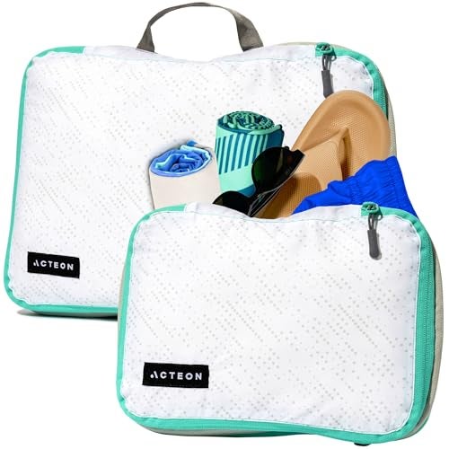 Travel Compression Packing Cubes - 2 Piece Luggage & Suitcase Organizer Bags - Large & Small Traveling Set, Separated Clean & Dirty Laundry Storage Compartment Organizers for Clothes, Shoes, Makeup