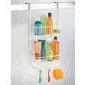 mDesign Stainless Steel Bath/Shower Over Door Caddy, Hanging Storage Organizer 2-Tier Rack with 6 Hooks and 2 Baskets - Holder for Soap, Shampoo, Loofah, Body Wash, Omni Collection, Matte White