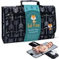 Lil Fox Portable Diaper Changing Pad by | Waterproof Portable Changing Pad for Moms, Dads and Babies | Use just One Hand; Memory Foam Baby Head Pillow; Pockets for Diapers, Wipes and Creams