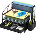 SimpleHouseware Desk Organizer 3 Tray w/ Sliding Drawer and Hanging File Holder, Black
