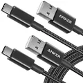 Anker USB C Cable, [2-Pack, 6ft] USB A to USB C Charger Cable, Premium Nylon USB A to Type C Charger Cable Fast Charging for Samsung Galaxy S10 S10+ / Note 9, LG V30 and More (USB 2.0, Black)