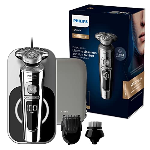 Philips Series 9000 Prestige Wet & Dry Electric Shaver with Qi Charging Pad, Smartclick Beard Styler and Facial Cleansing Brush - SP9863/14