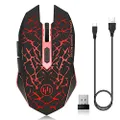 VEGCOO C12 Wireless Gaming Mouse,Rechargeable Mice Silent Click Cordless Mouse with 6 Buttons PC Gaming Mice Advanced Technology with 2.4GHZ Up to 2400DPI for PC Laptop (Red)