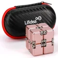 Lifidea Aluminum Alloy Metal Infinity Cube Fidget Cube (6 Colors) Handheld Fidget Toy Desk Toy with Cool Case Infinity Magic Cube Relieve Stress Anxiety ADHD OCD for Kids and Adults (Rose Gold)