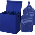 Simplehouseware Double Laundry Hamper with Lid and Removable Laundry Bags, Dark Blue