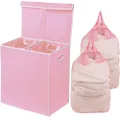 SimpleHouseware Double Laundry Hamper with Lid and Removable Laundry Bags, Pink