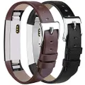 Tobfit Leather Bands Compatible with Fitbit Alta/Alta HR Bands, Genuine Leather Replacement Wristbands, (Black+Coffee Brown, 5.5''-8.1'')